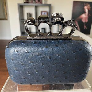 Dark Blue Faux Leather Skull Purse